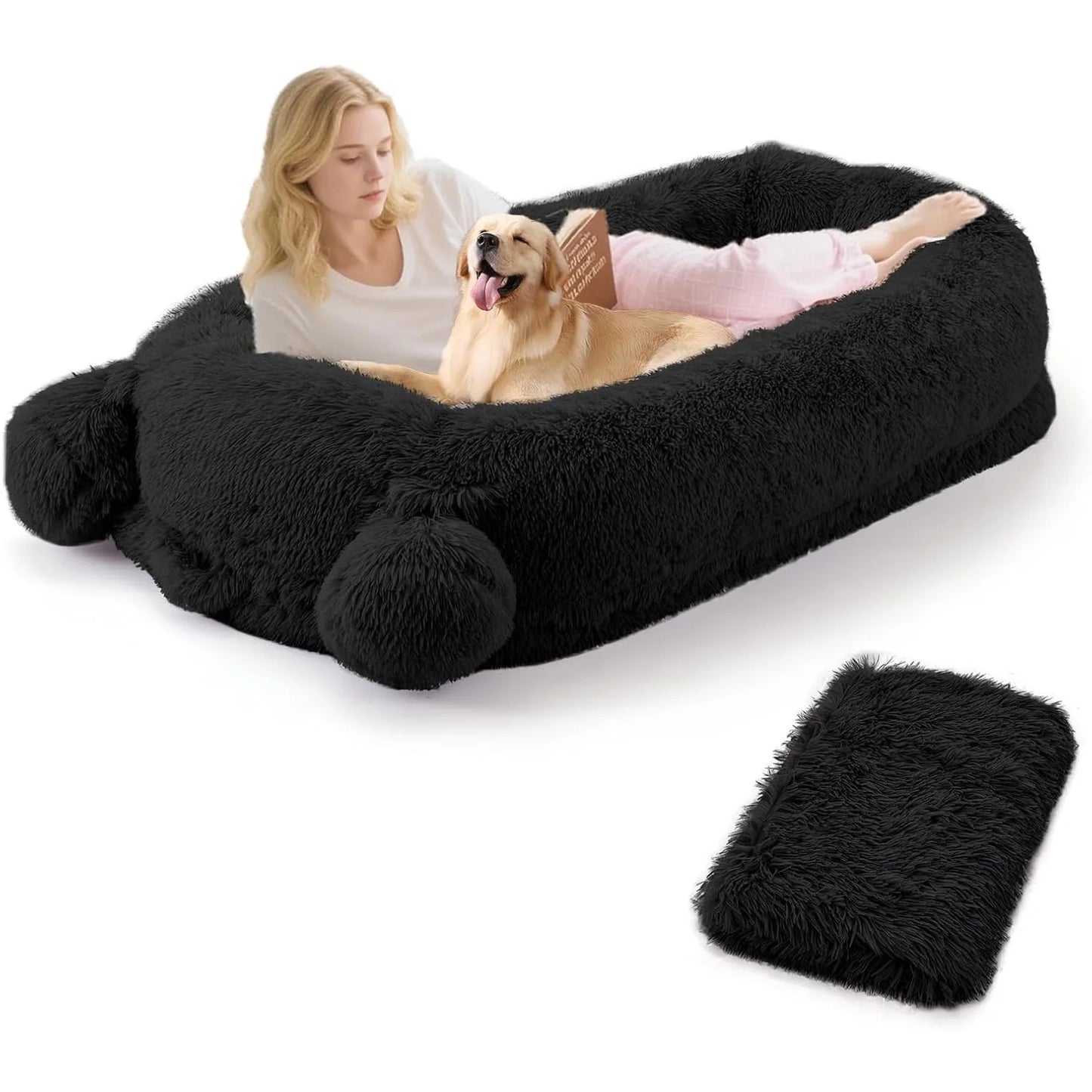 HiMISSCN Dog Bed With Removable Cover, Blanket, Pockets