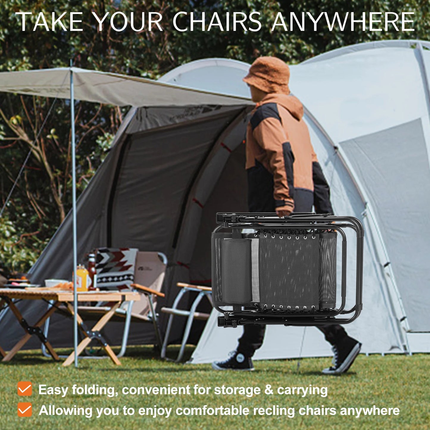 JHK Zero Gravity Recliner Set Outdoor Chairs With Cup Holders