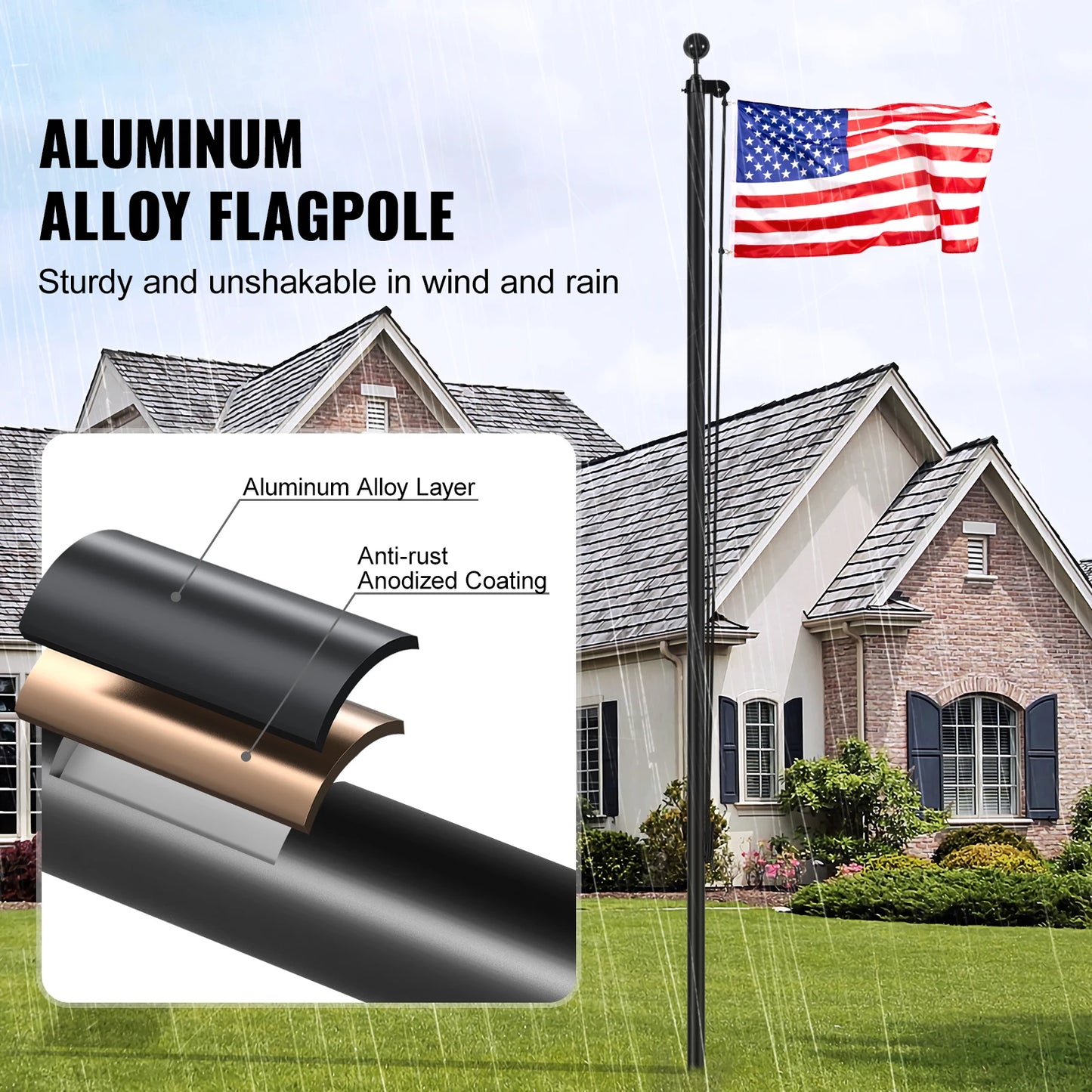 SucceBuy Heavy Duty Aluminum Flagpole Kit With American Flag