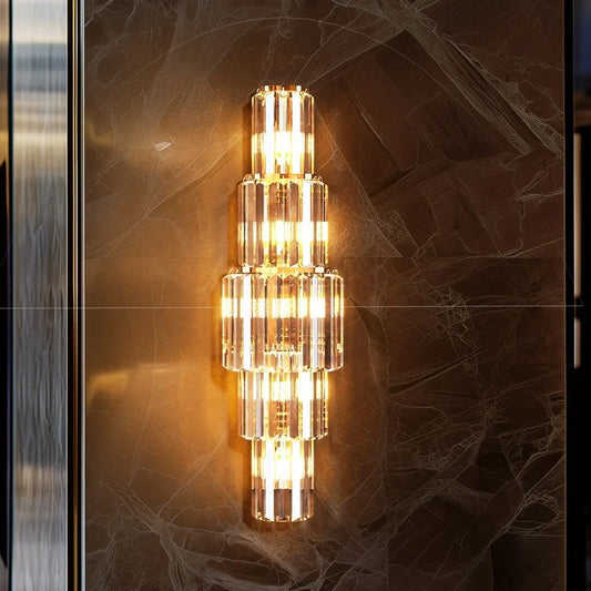 Modern 3 Layer Crystal Wall Sconce With E14 Led Corn Bulbs And Dimmable Function