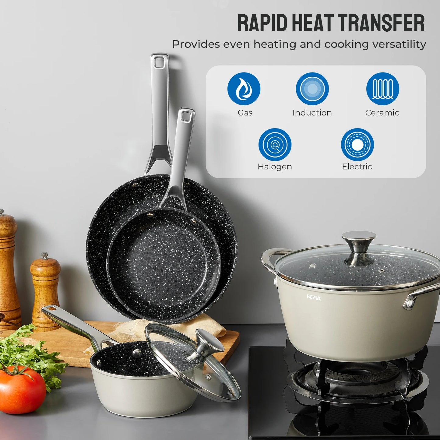 Bezia Induction Nonstick Cookware Set For All Stoves