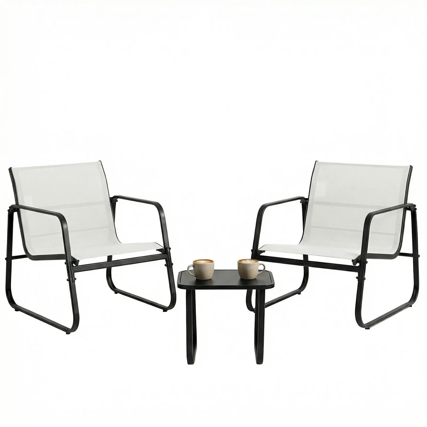 JHK Patio Furniture 3-Piece Set With Table Outdoor Metal Frame Lumbar Support
