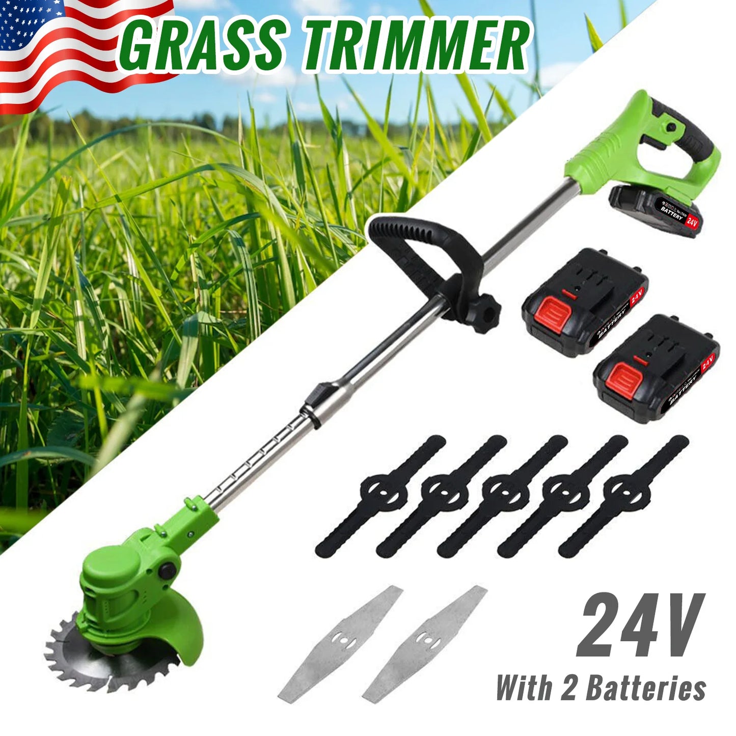 Cordless Electric Weed Trimmer 2 In 1 Grass Cutter Brushless Motor