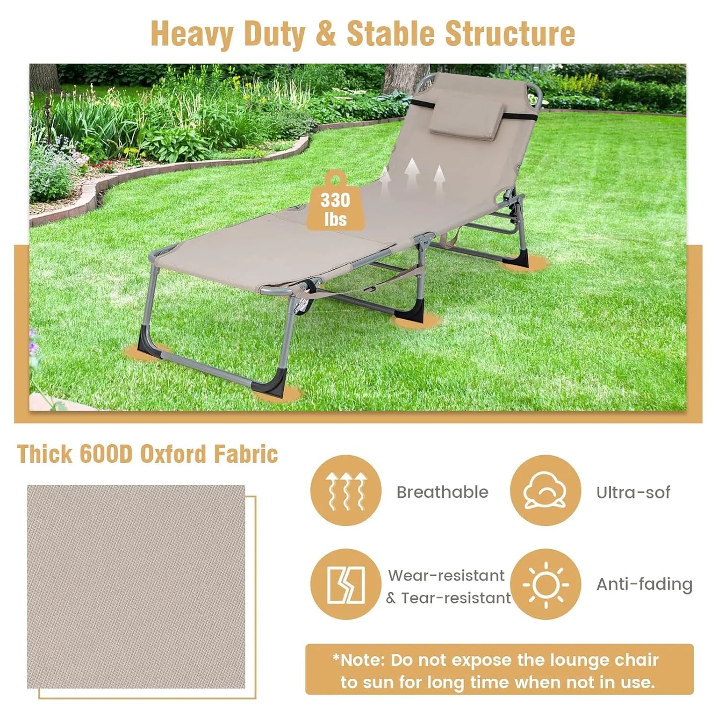 Sunbathing Beach Lounge Folding Chair With Face Arm Hole Strap