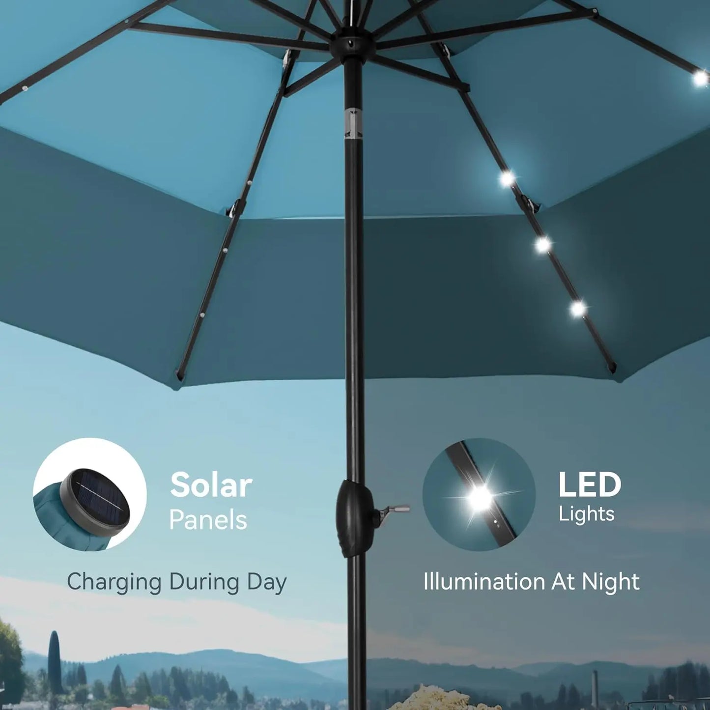 Patio Umbrella With Solar Lights For Outdoor Market Table