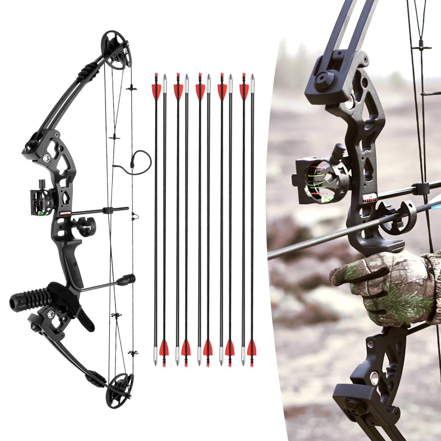 Compound Bow Arrow Set Right Hand Adjustable 30 55 Lbs