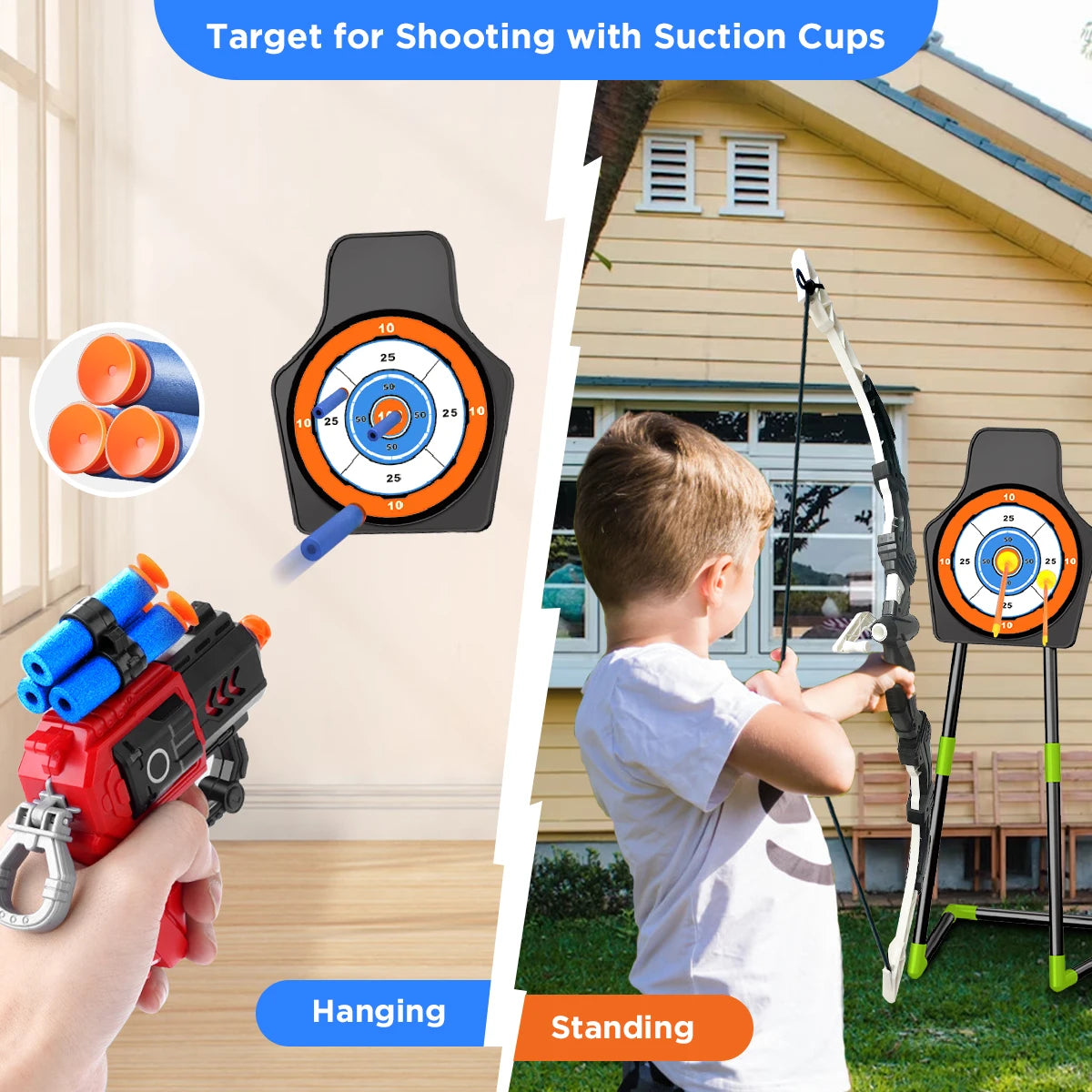 VATOS 2X Bow Arrow Gun Toy Set For Kids Night Light Archery Target