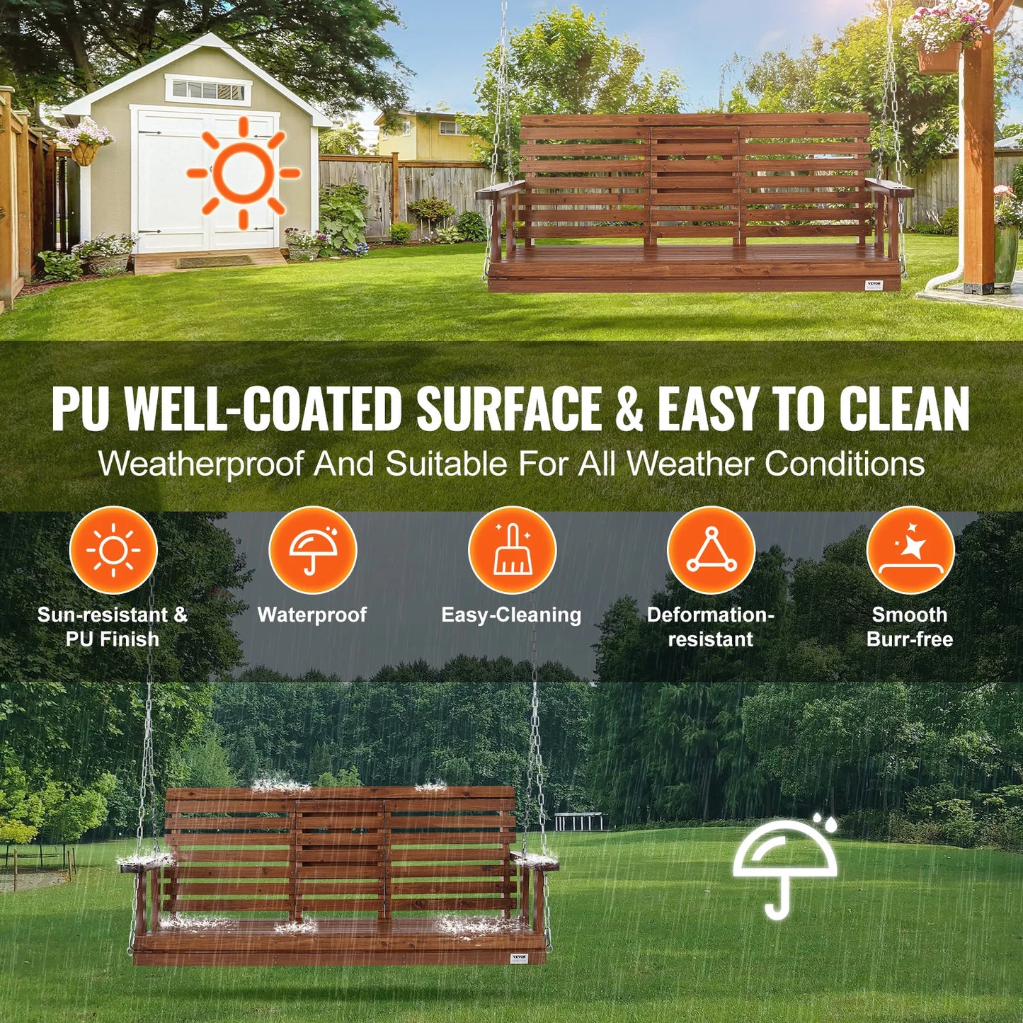 SucceBuy Wooden Porch Swing Outdoor Cedar Bench Seat