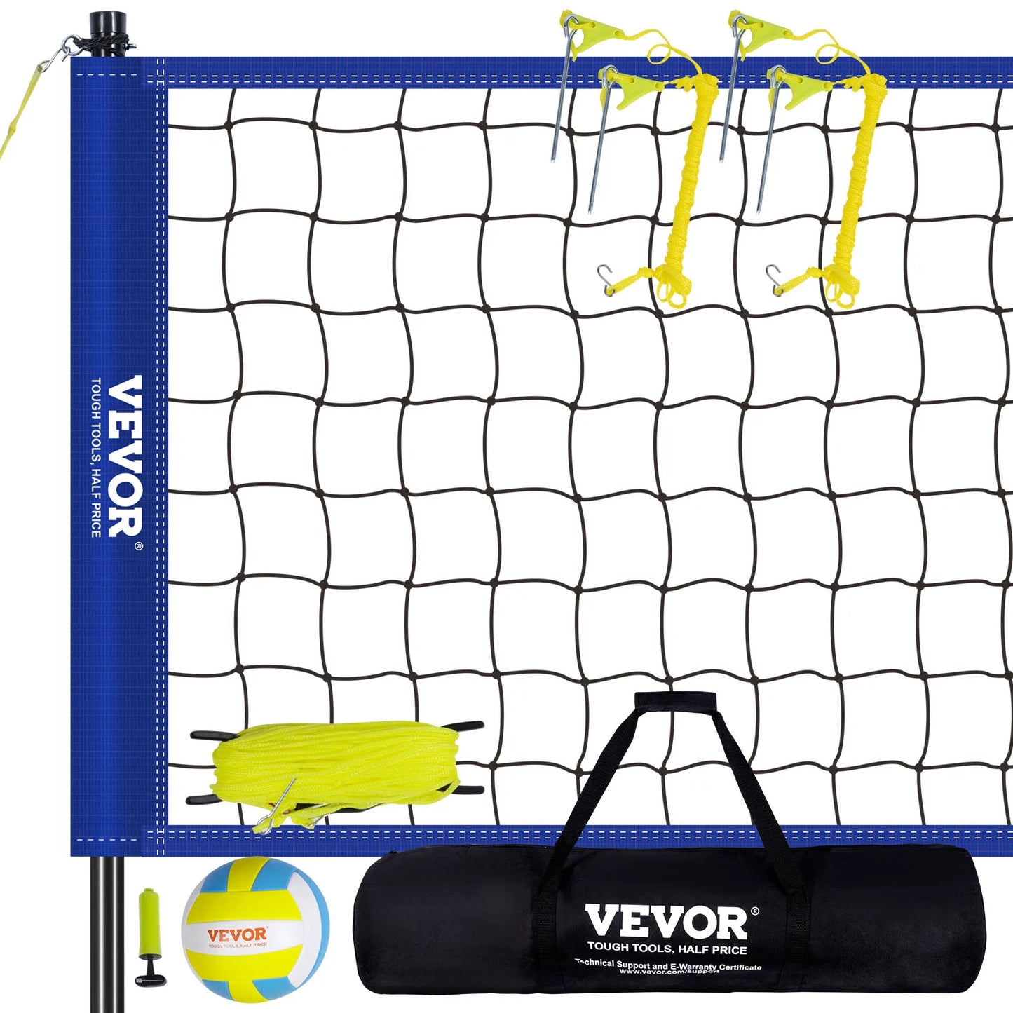 Outdoor Volleyball Net System With Adjustable Poles And Pump