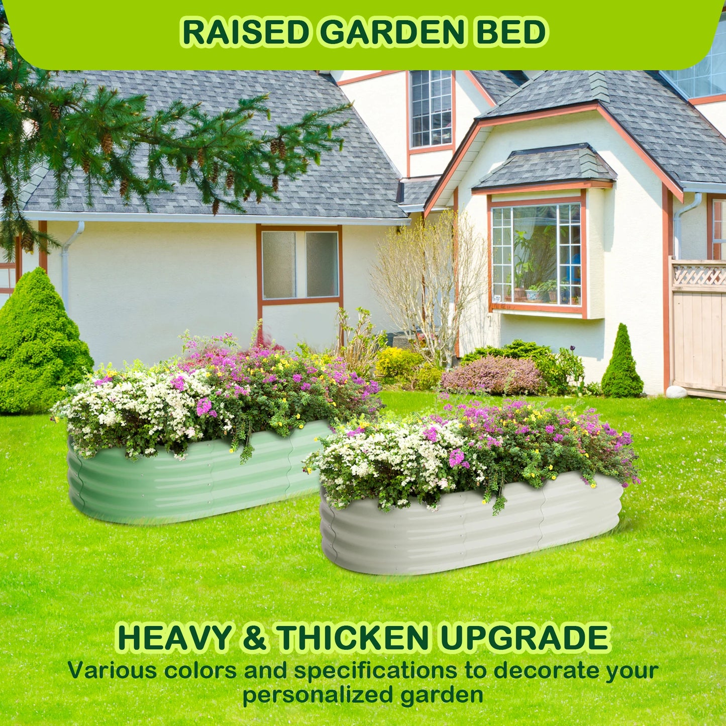 HiMISS Oval Galvanized Raised Garden Bed Set