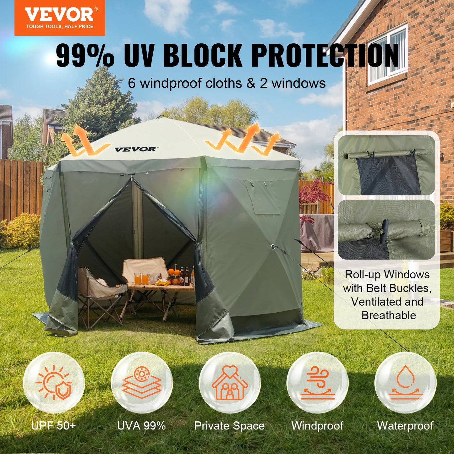SucceBuy Pop Up Gazebo Tent Six-Sided Canopy Sun Shelter