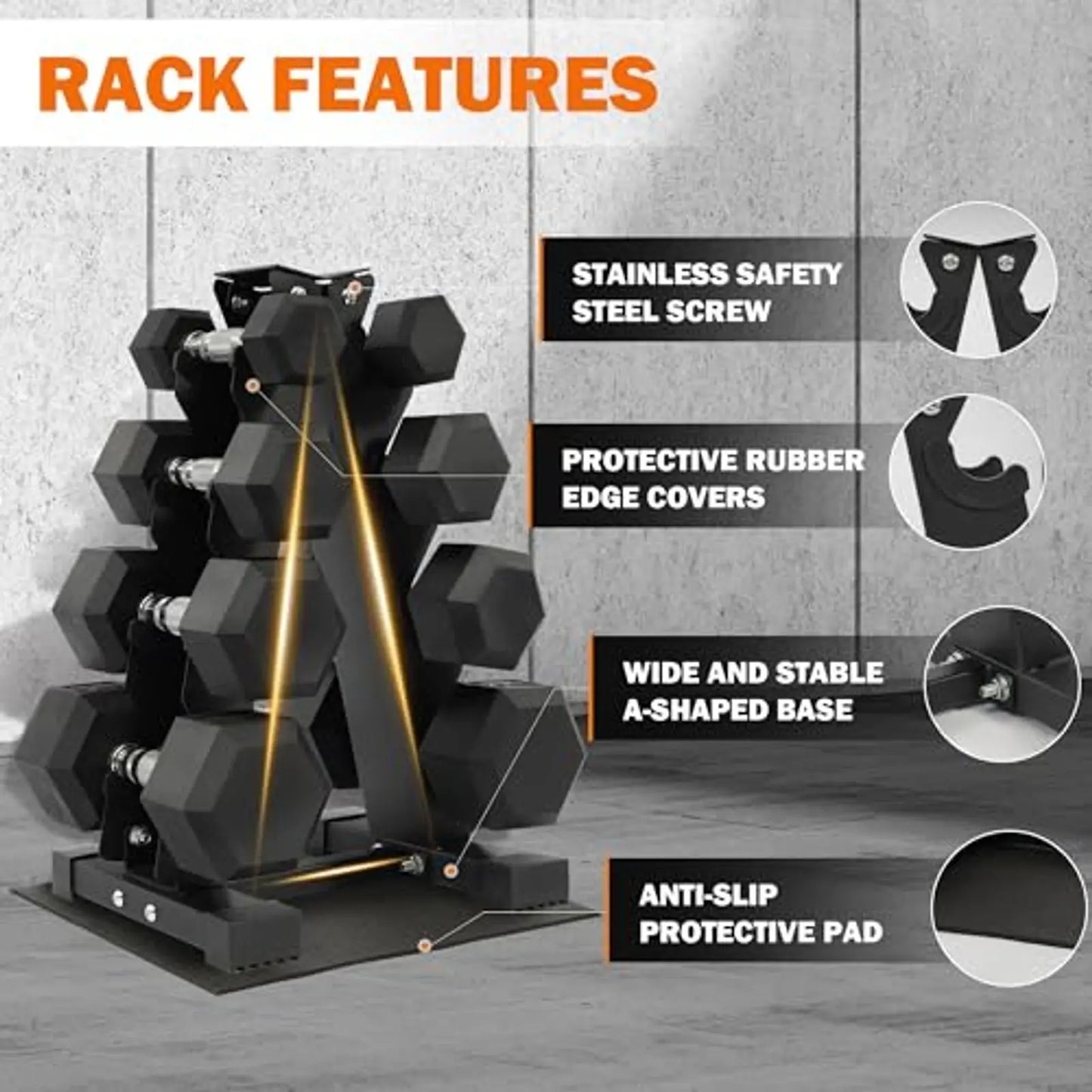 Dumbbell Set With Storage Rack And Rubber Coated Weights