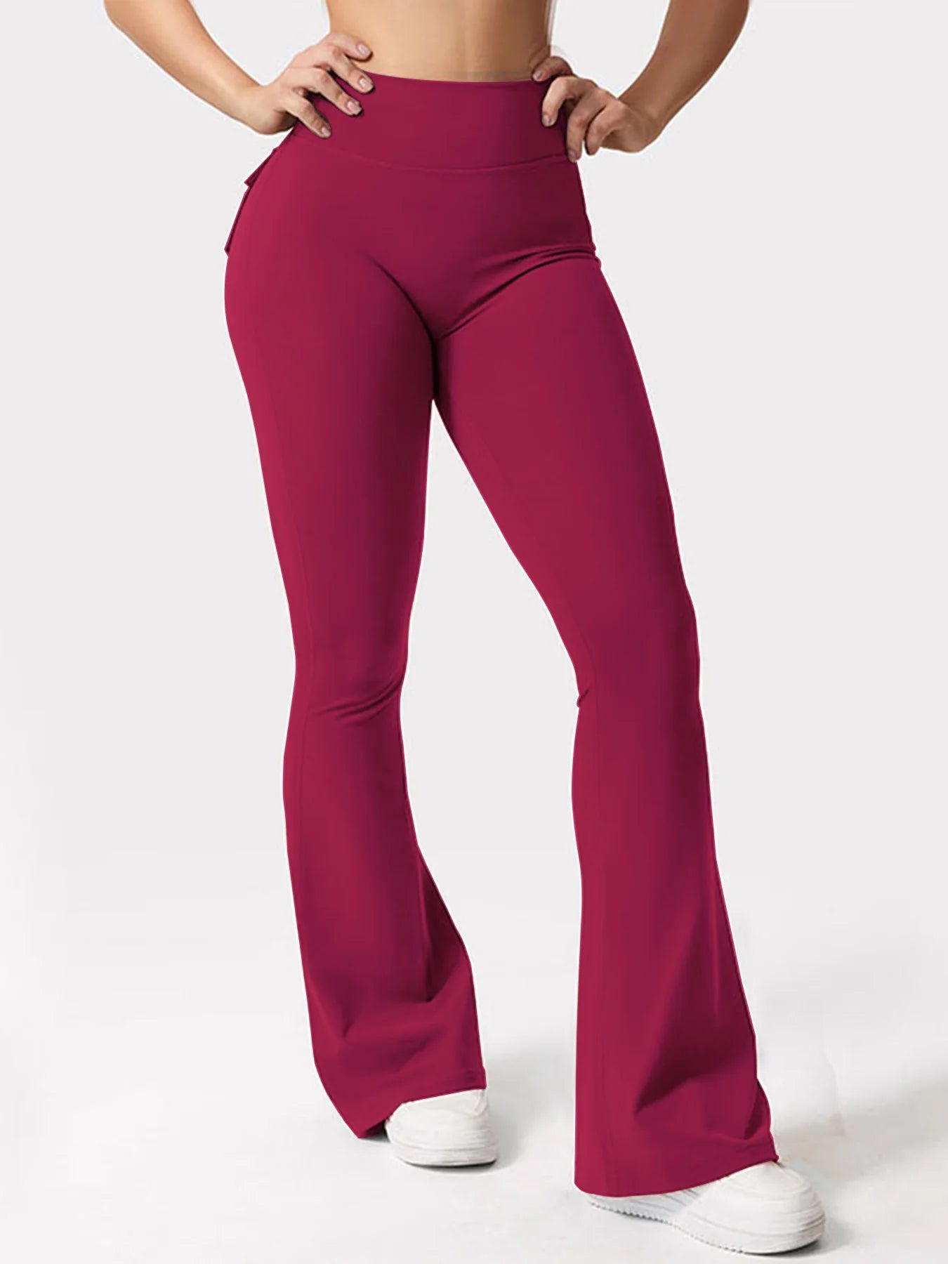 Women's Yoga Flare Trousers High-Waisted Tummy-Control Wide-Leg With Pockets