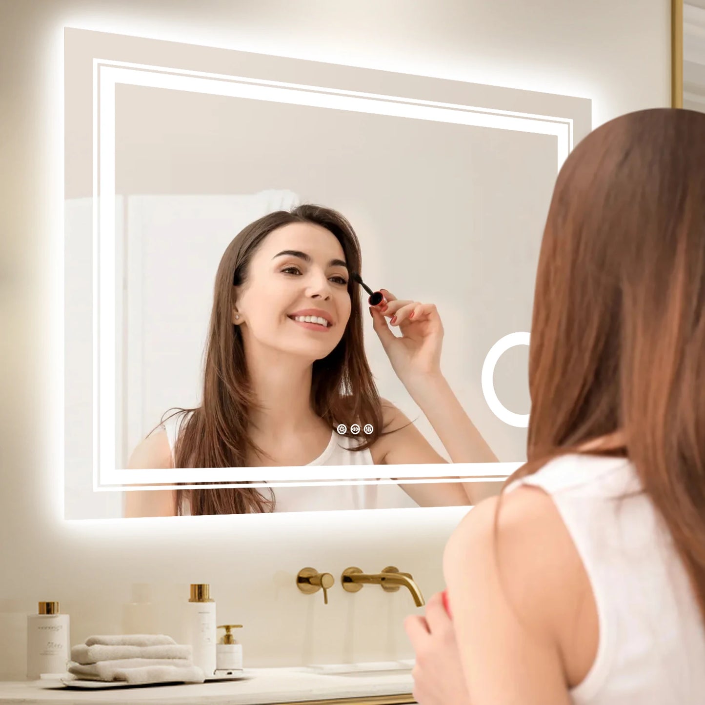 LED Lighted Smart Bathroom Mirror Wall Mounted Magnifier Anti Fog