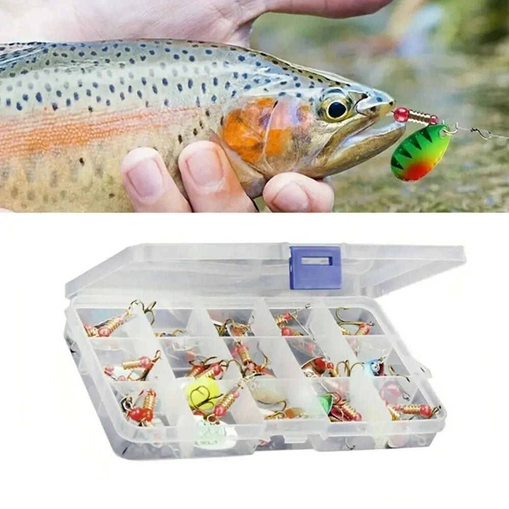 JOCESTYLE 30 Pieces Metal Spoon Spinner Lure With Treble Hooks
