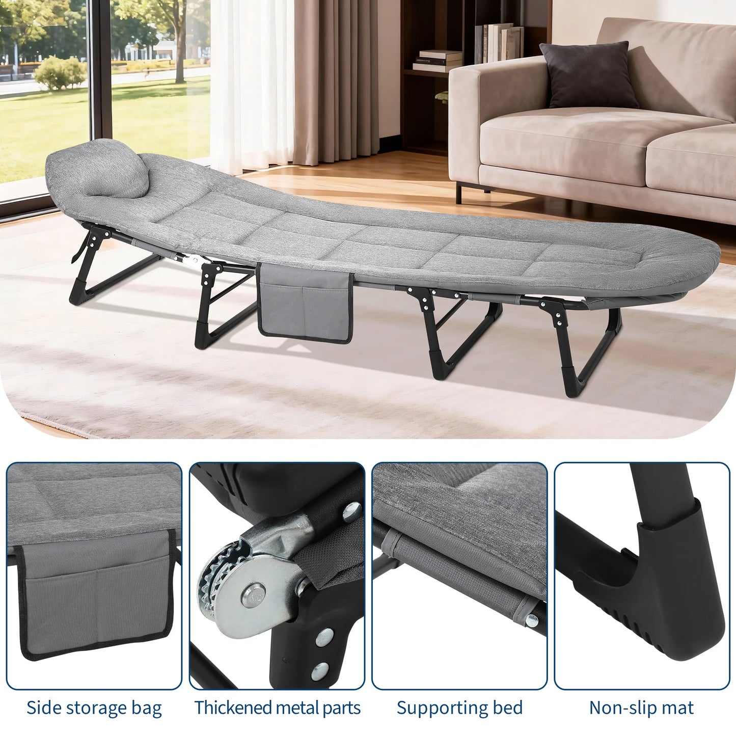 TWISTER.CK Camping Folding Bed With Cushion And Pillow