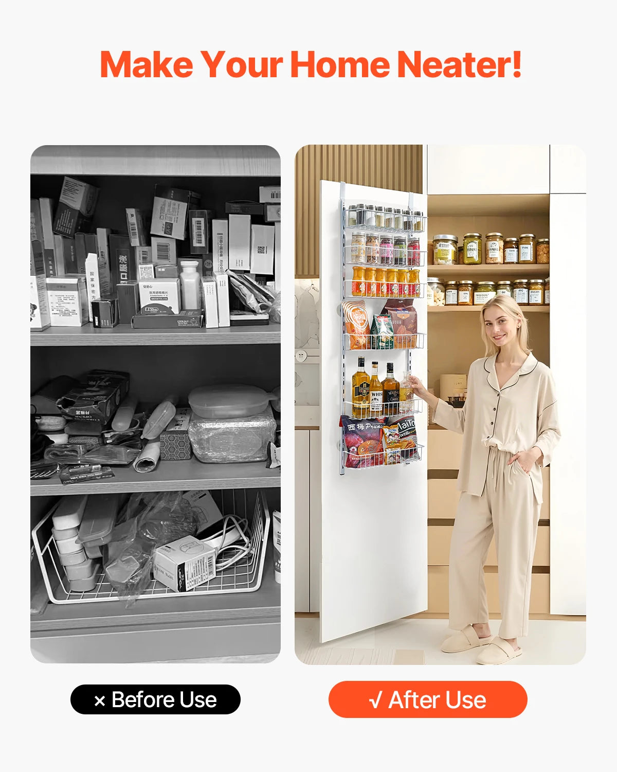 VEVOR Heavy-Duty Over-The-Door Pantry Organizer 6-10 Tier Rack
