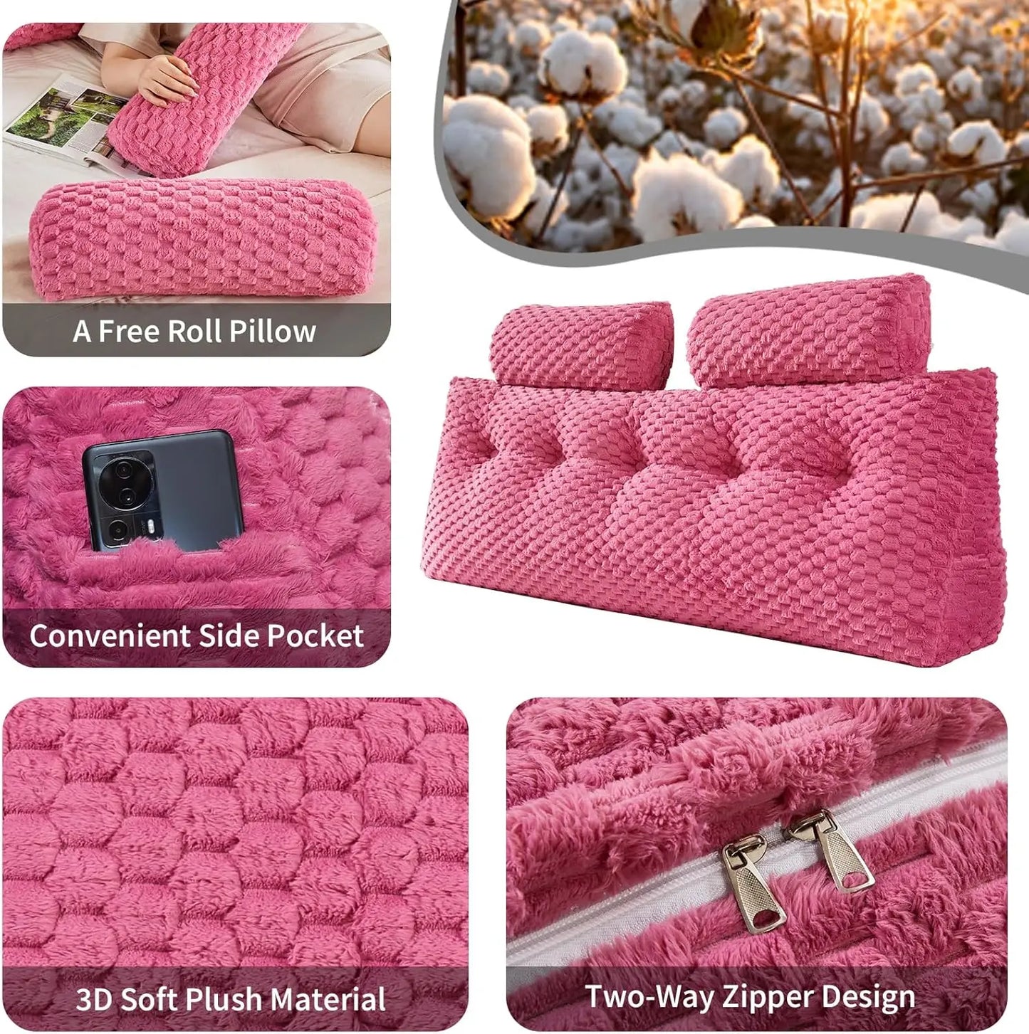 Sichuan Leather Wedge Headboard Pillow With Neck Roll Bolster