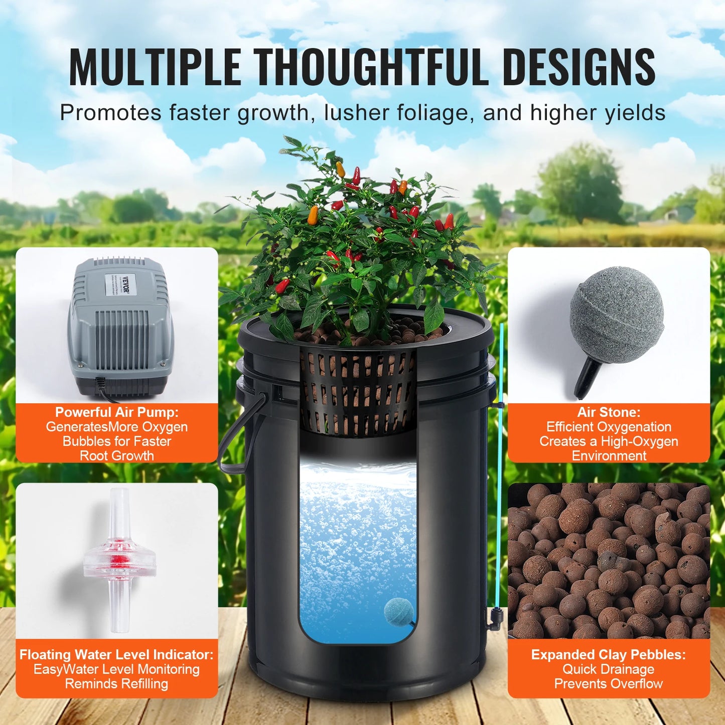 DWC Hydroponics Grow System With Top Drip Kit Air Pump