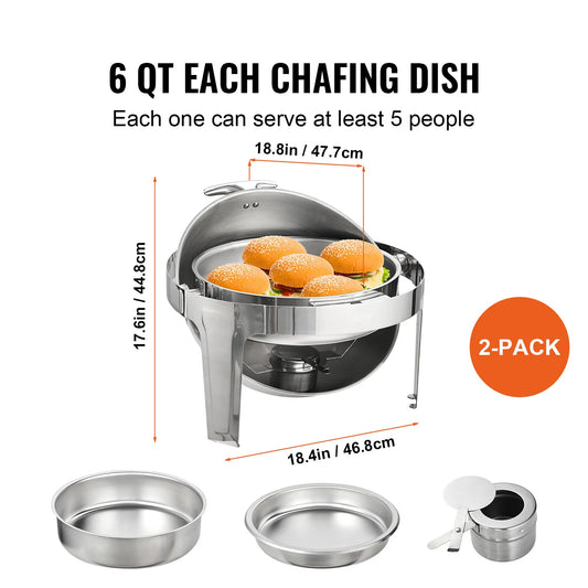 Succebuy Stainless Steel Chafing Dish Buffet Set With 6 Quart Full Size Pans For Catering
