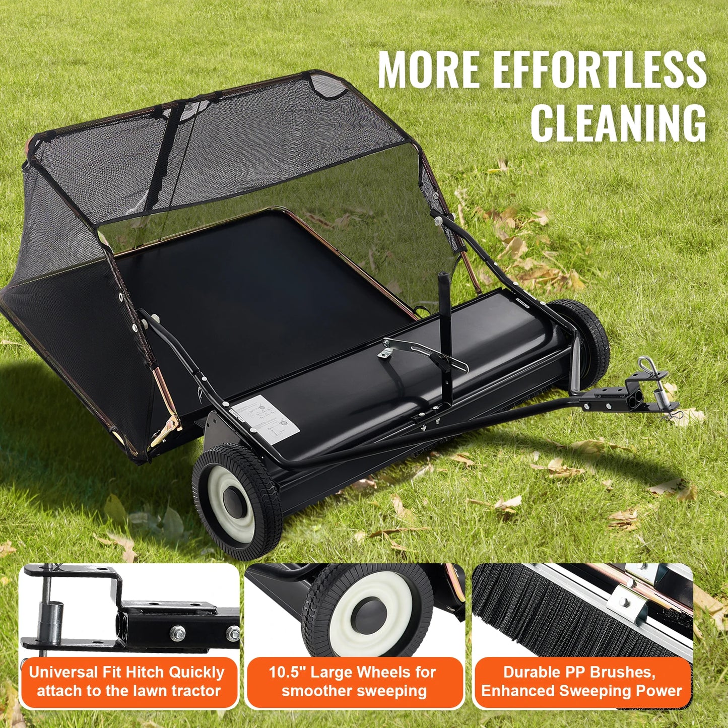 SucceBuy Tow Behind Lawn Sweeper 12 Cu Ft Debris Collector