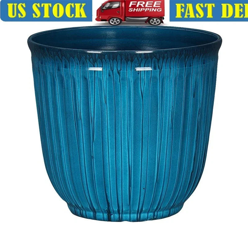 Round Planter Recycled Plastic With Drainage Holes Indoor Outdoor