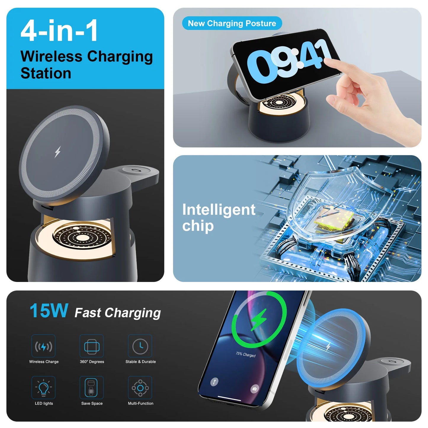 4 In 1 Magnetic Wireless Charger Station IPhone Watch AirPods
