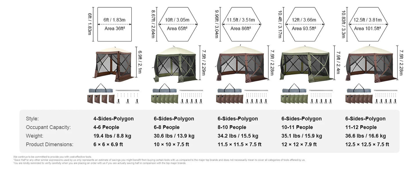 SucceBuy Pop Up Gazebo Tent Six-Sided Canopy Sun Shelter