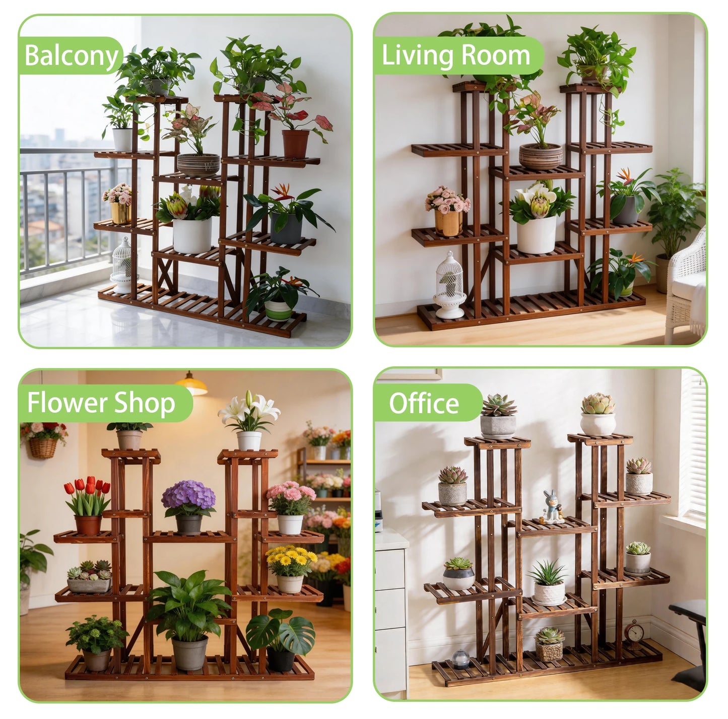 Wisfor Wooden Plant Shelf Stand Multi-Tier Indoor Outdoor Display