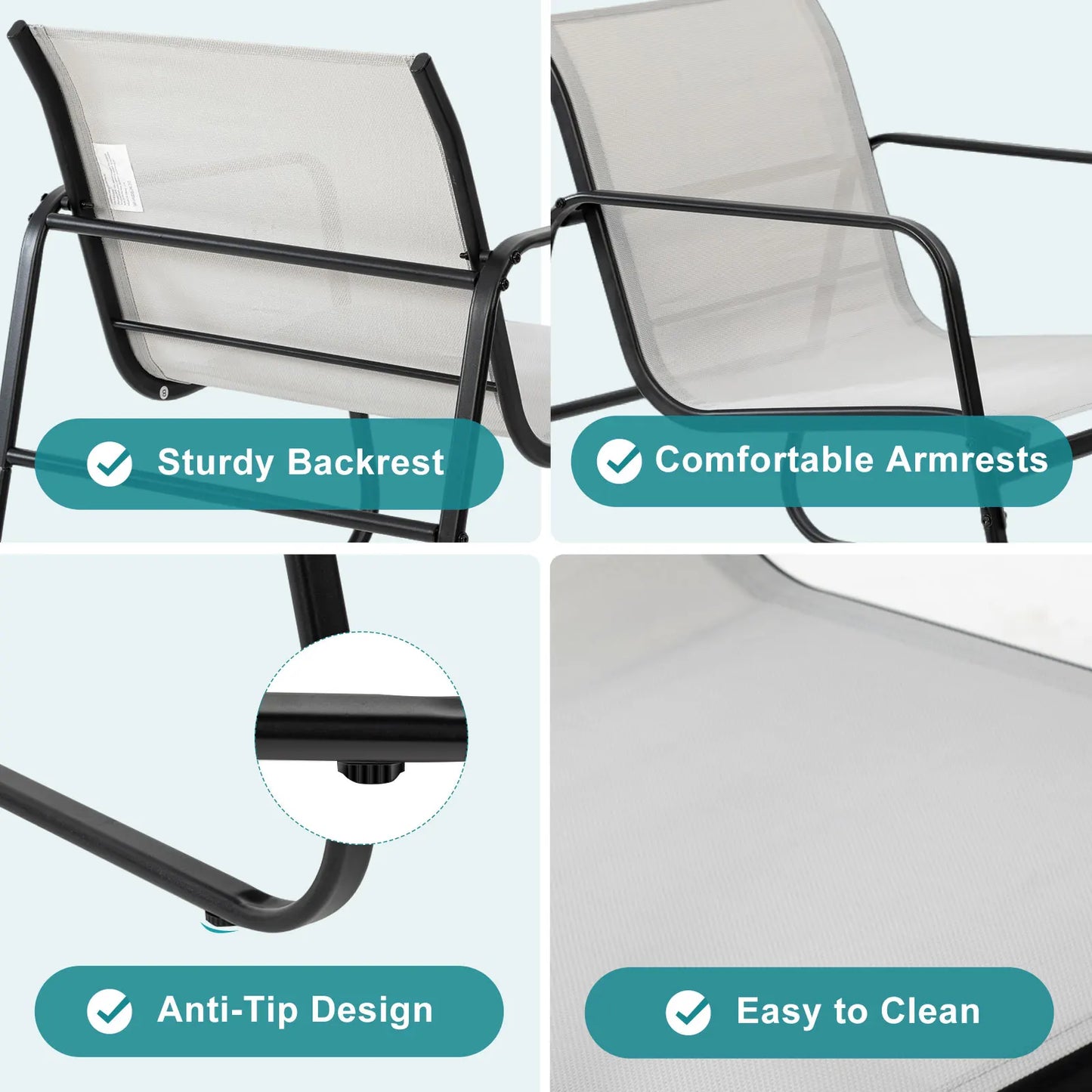 JHK Patio Furniture 3-Piece Set With Table Outdoor Metal Frame Lumbar Support