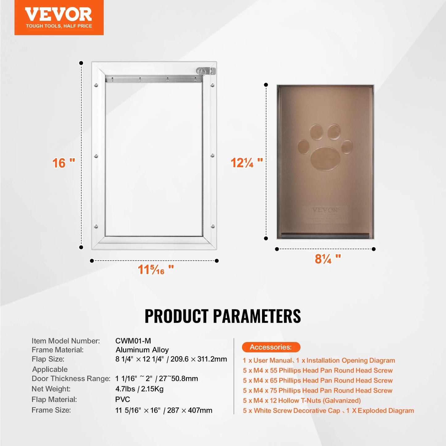 SucceBuy Pet Door Aluminum Frame Lock And Flap