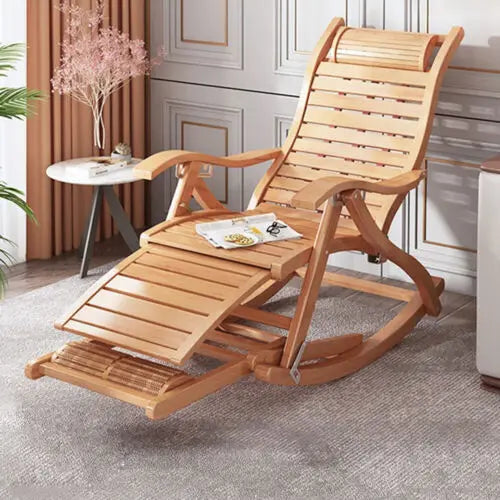 Bamboo Heavy Duty Folding Rocking Chair Adjustable Indoor Outdoor