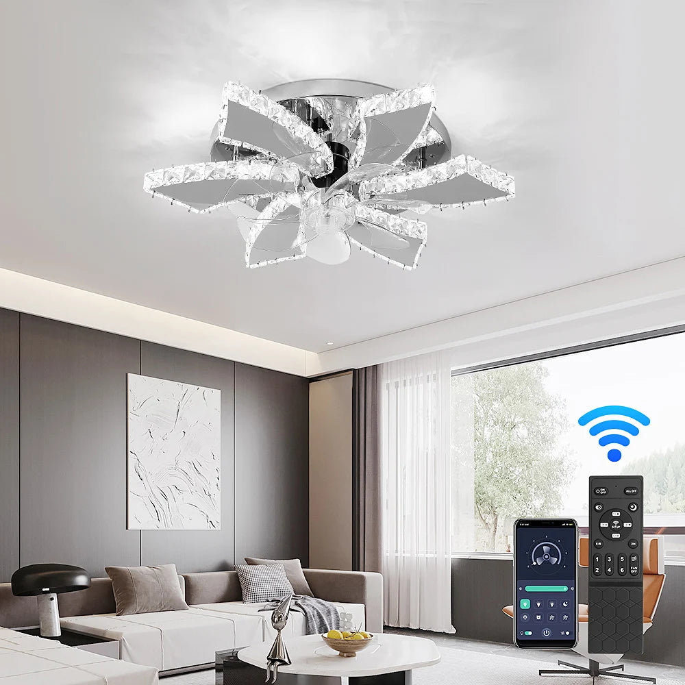 Vetrulus Modern Crystal LED Ceiling Fan With Smart Remote