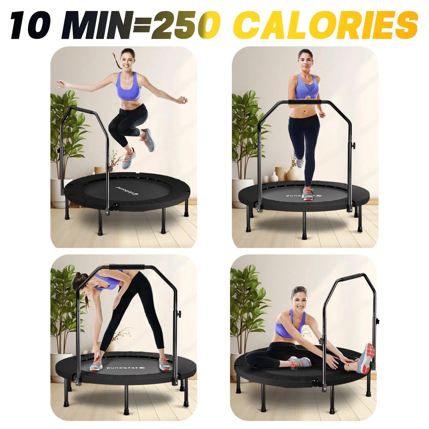 Rebounder Trampoline With Adjustable U Bar Handle 350 Lbs