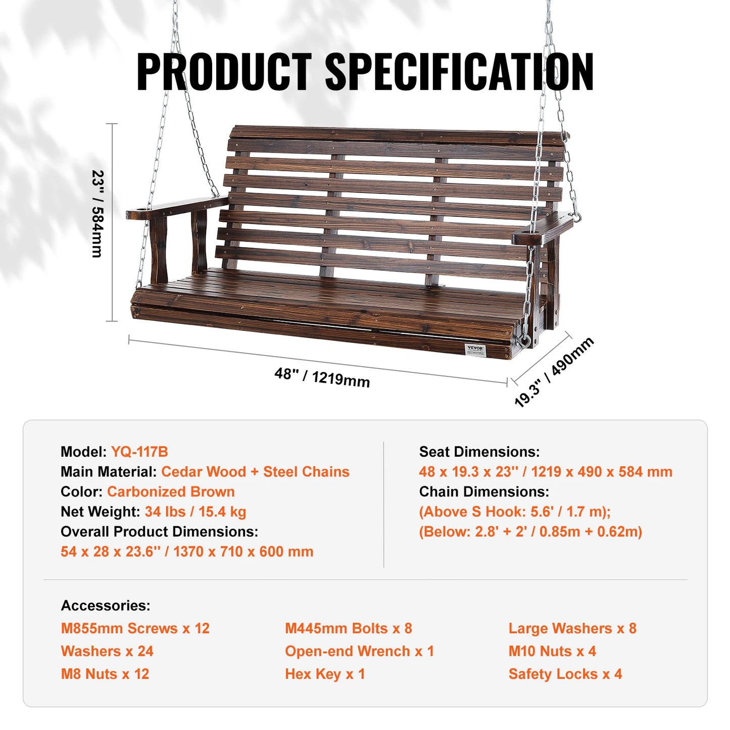 SucceBuy Wooden Porch Swing Outdoor Cedar Bench Seat