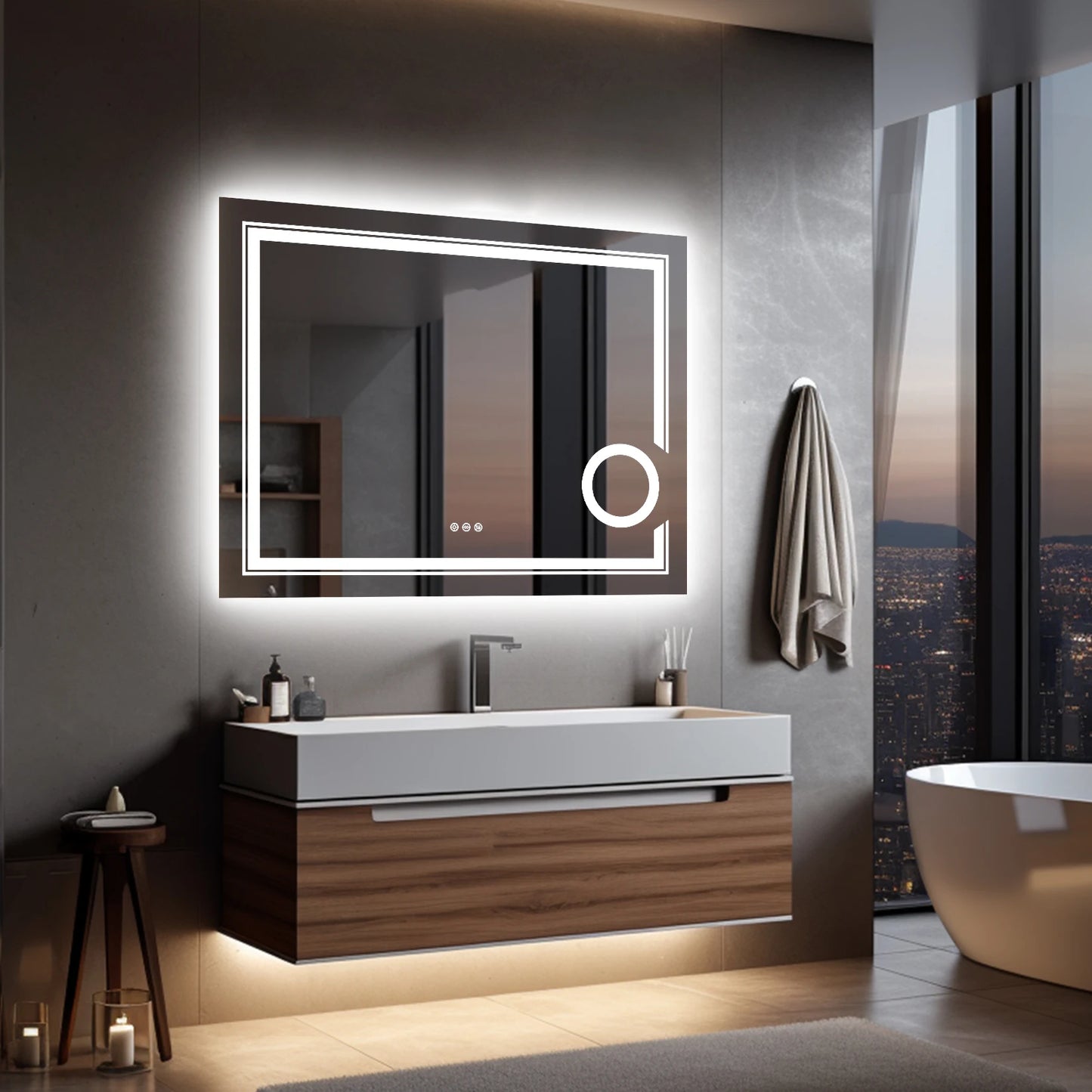 LED Lighted Smart Bathroom Mirror Wall Mounted Magnifier Anti Fog