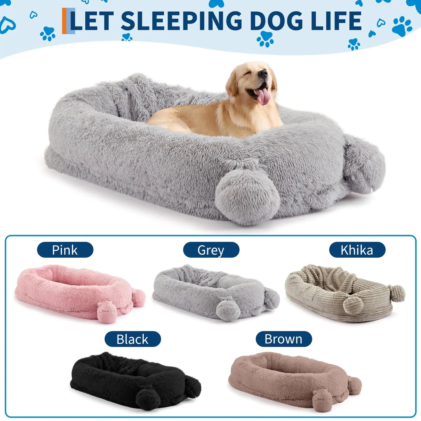HiMISSCN Dog Bed With Removable Cover, Blanket, Pockets