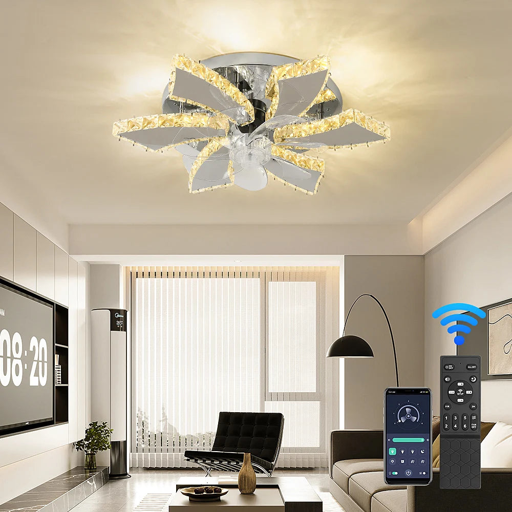 Vetrulus Modern Crystal LED Ceiling Fan With Smart Remote