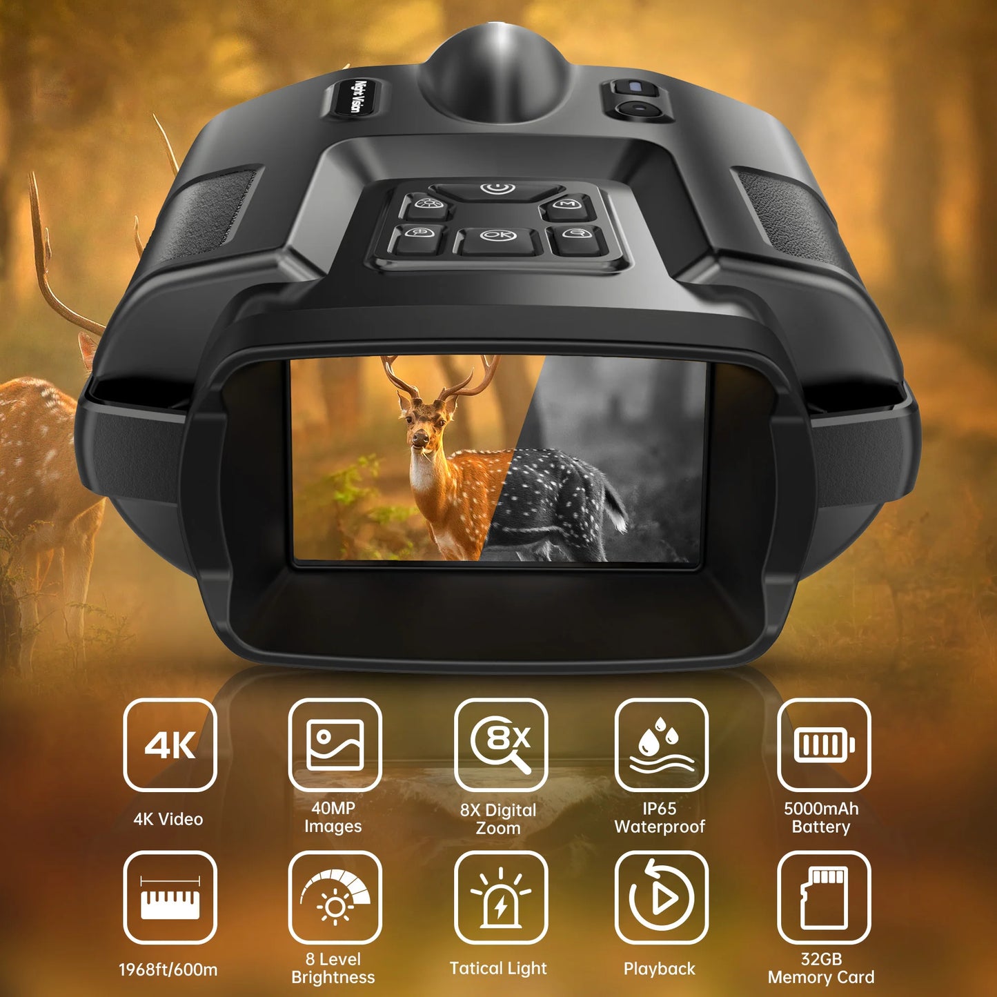 DIYIMI Night Vision Binoculars Infrared 8X Digital Zoom for Hunting