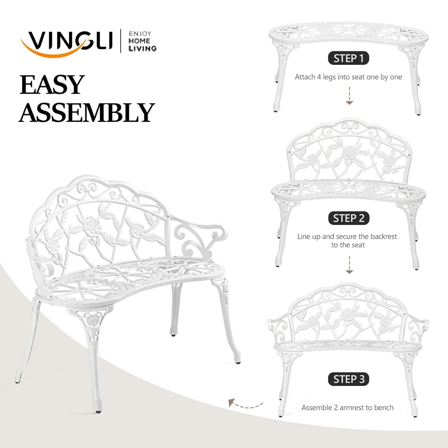 Antique Cast Iron Rose Bench For Patio And Garden Outdoor Two Person