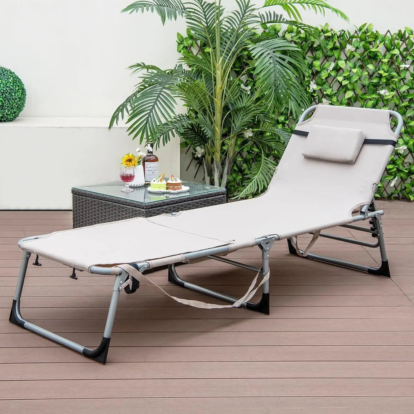 Sunbathing Beach Lounge Folding Chair With Face Arm Hole Strap