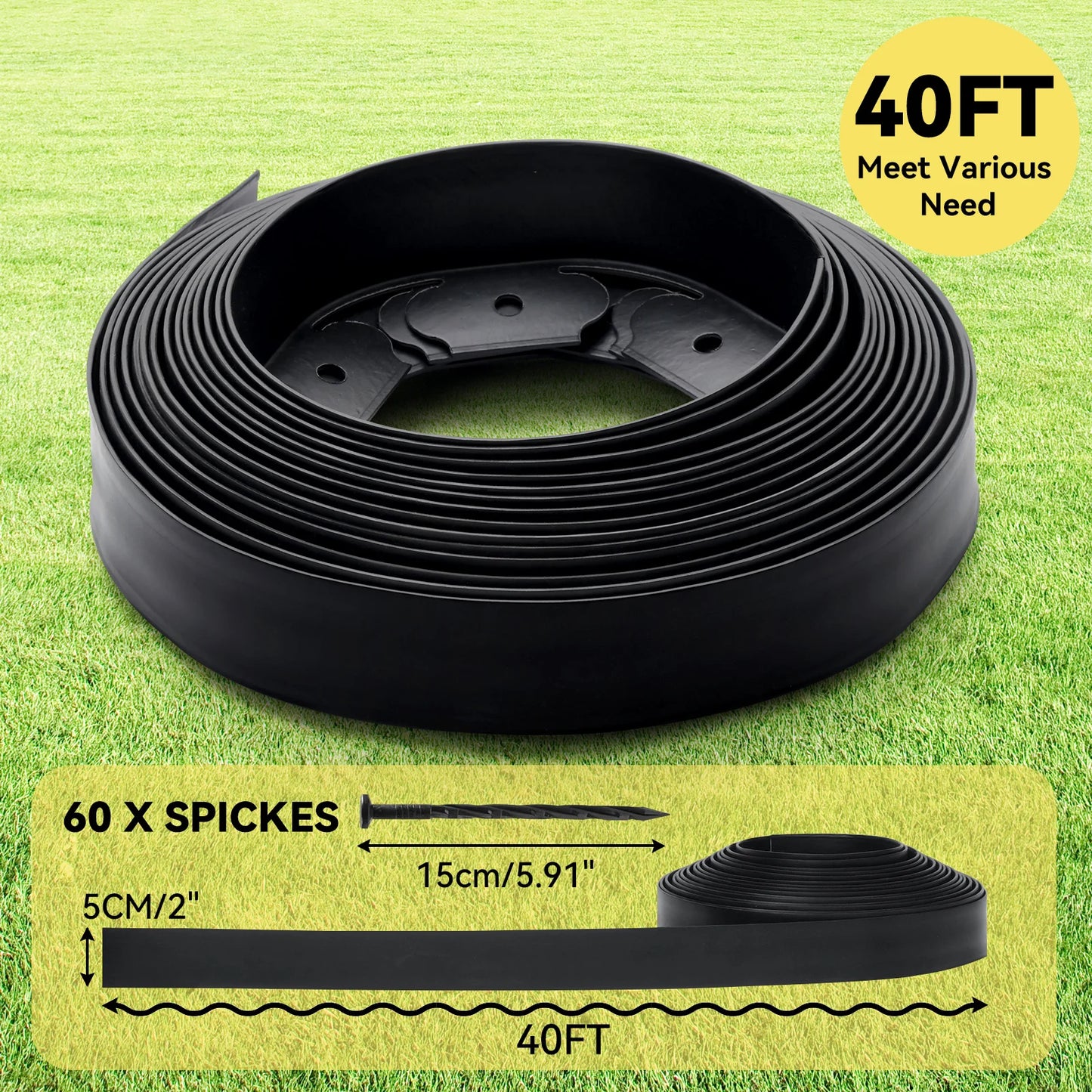 Garden Edge Kit With 60 Spikes Flexible Plastic Lawn Border