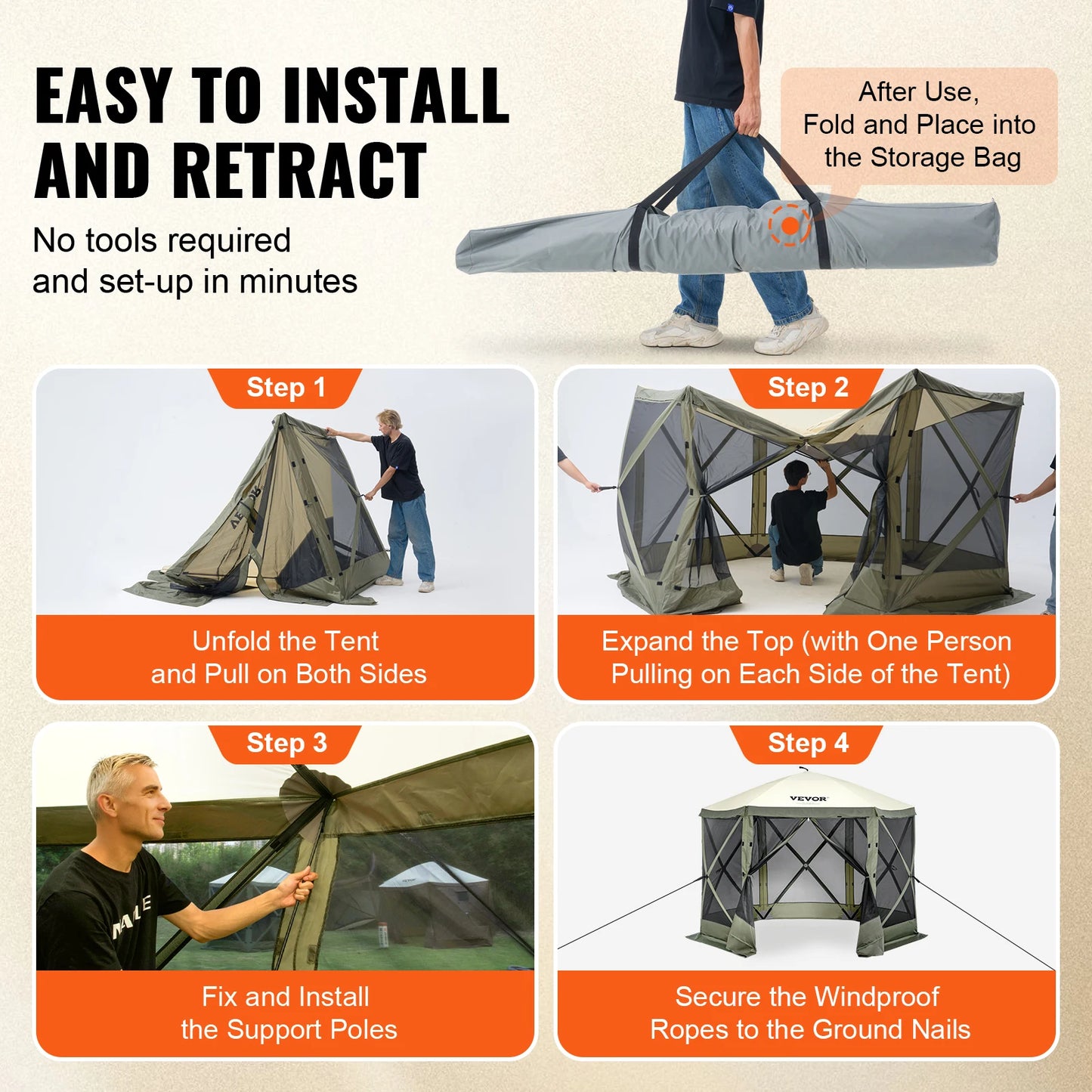 SucceBuy Pop Up Gazebo Tent Six-Sided Canopy Sun Shelter
