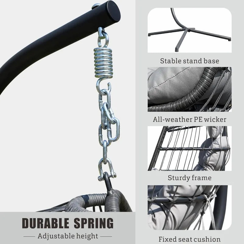 Egg Swing Chair With Stand And Cushion For Outdoor Patio
