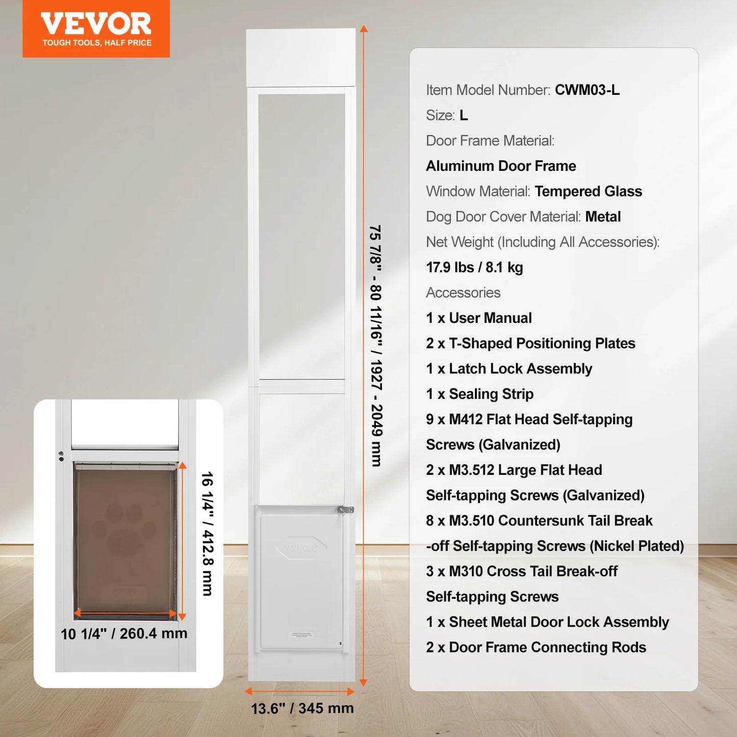 NONEDog Door For Sliding Glass Door Aluminum Frame Tempered Glass