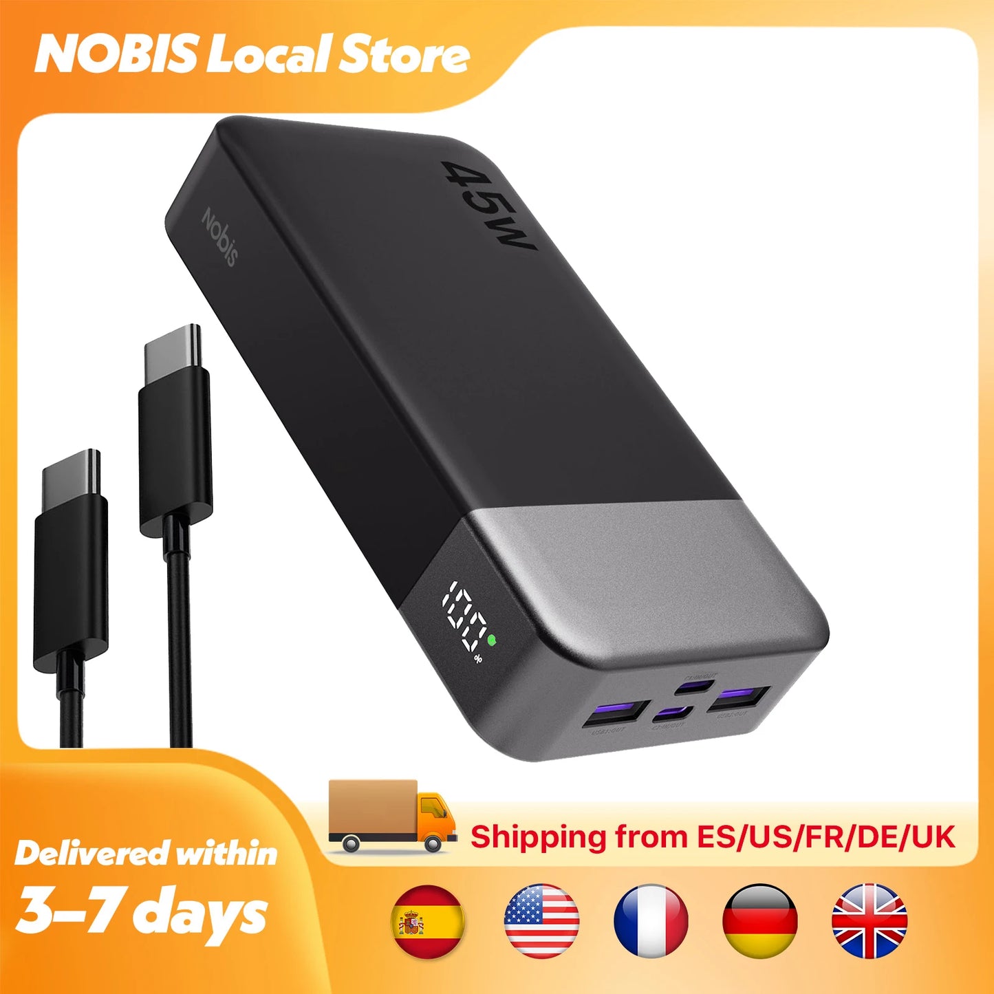 Nobis 20000mAh 45W Fast Charging Power Bank with LED Display