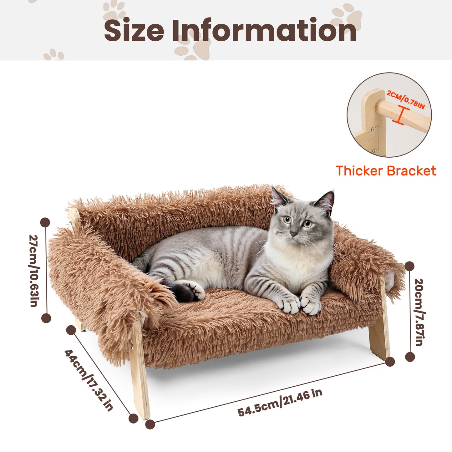 Raised Plush Cat Sofa Bed With Sturdy Wooden Legs Cozy