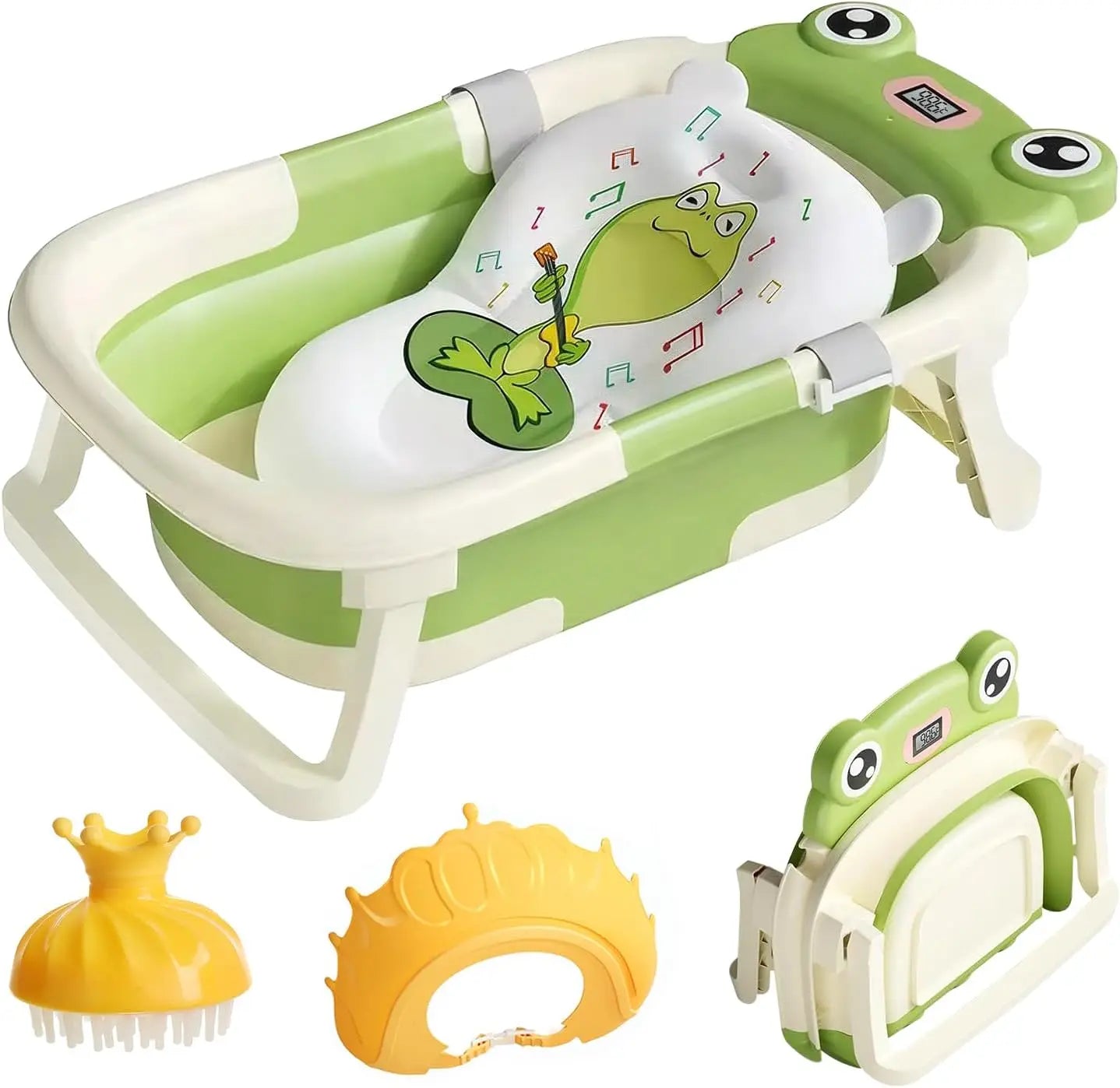 Foldable Baby Bath Tub With Cushion And Thermometer And Shower Cap And Brush