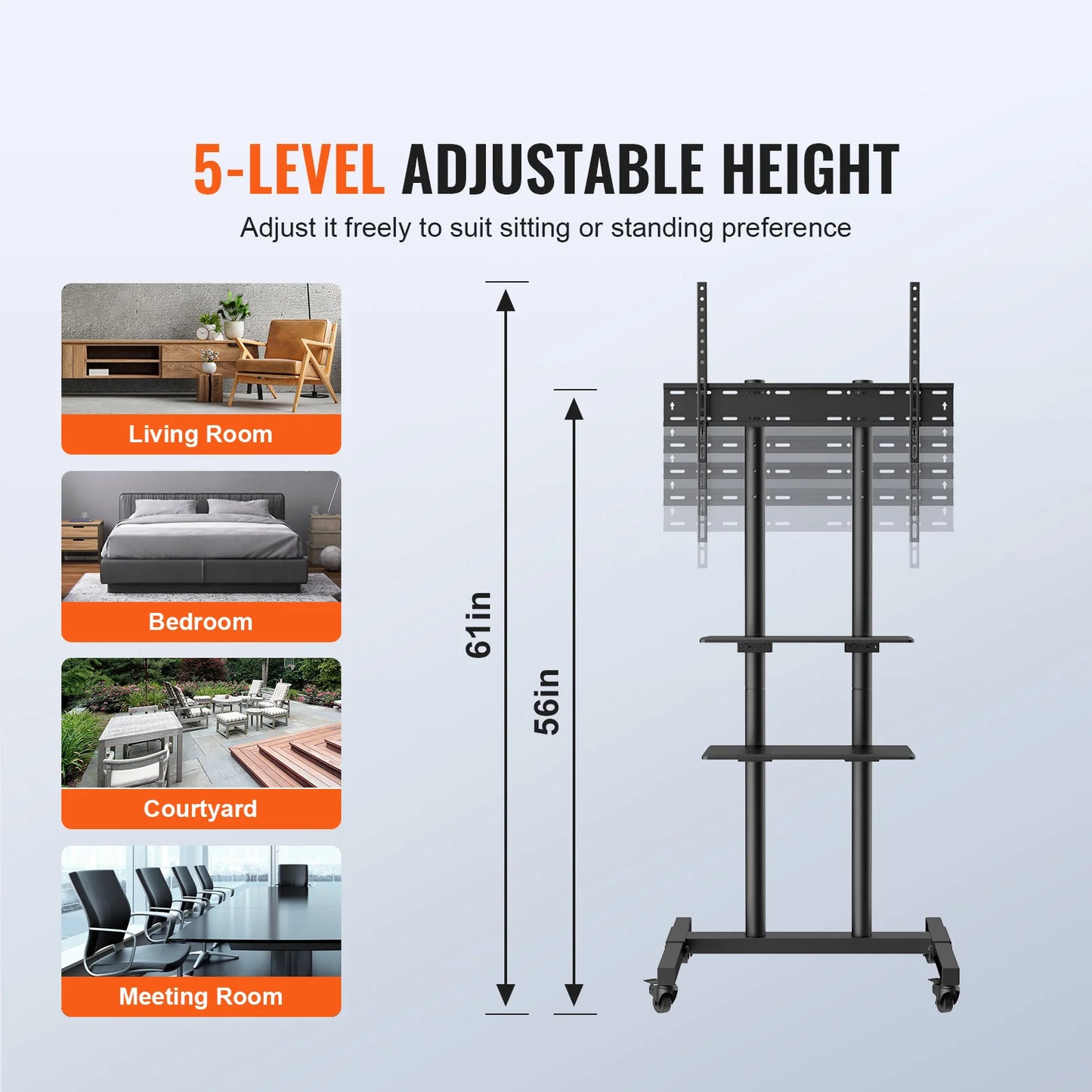 VEVOR Mobile TV Stand With Wheels And Adjustable Height