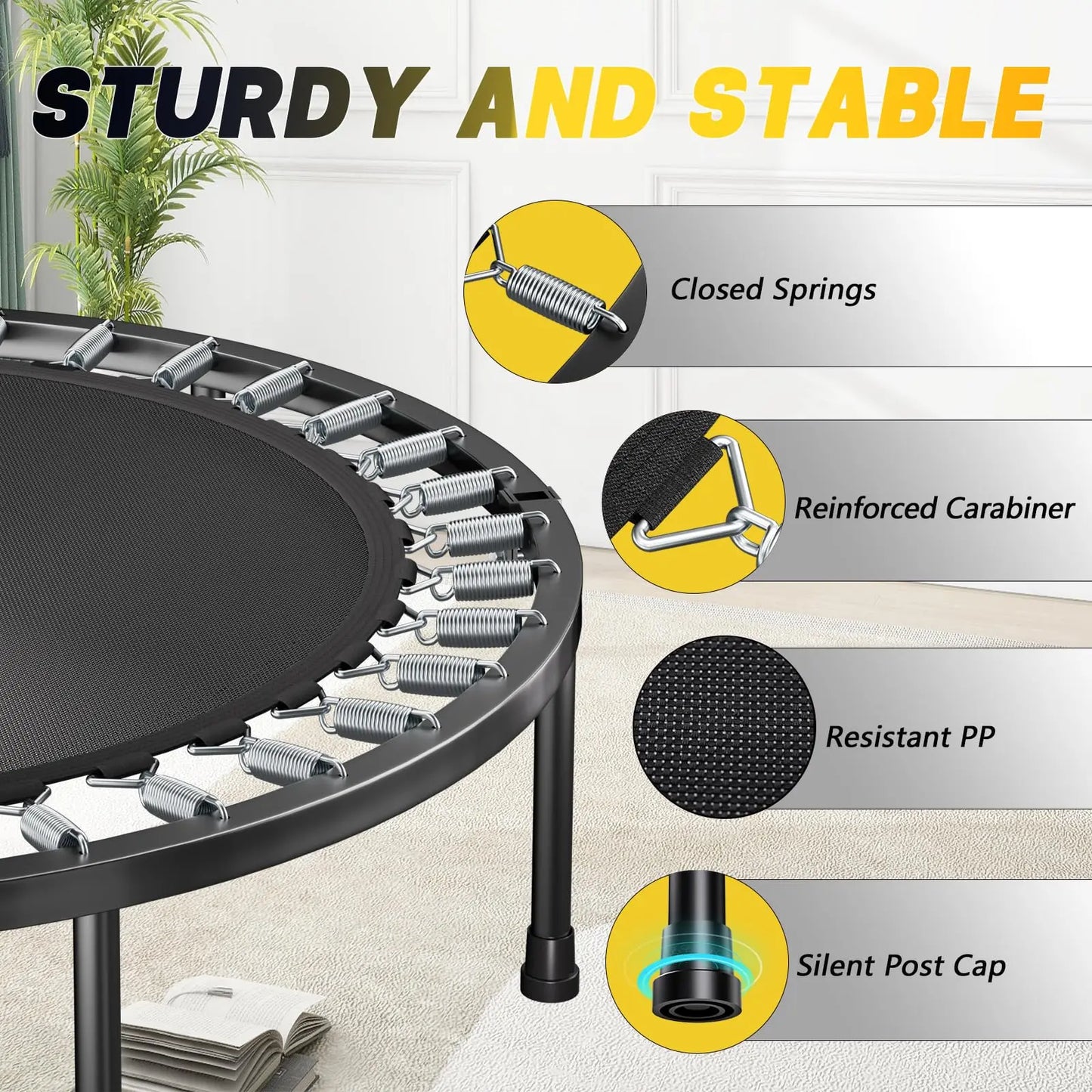 Rebounder Trampoline With Adjustable U Bar Handle 350 Lbs
